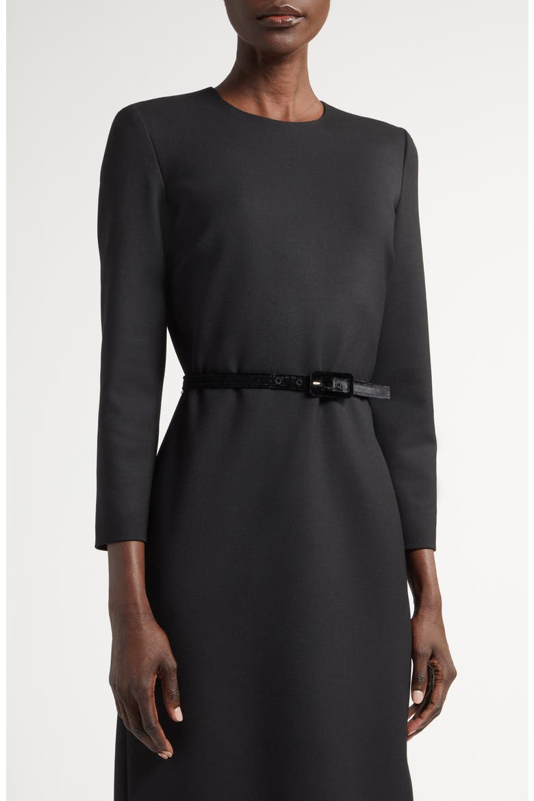 Angeline Belted Double Face Stretch Wool Sheath Dress, Alternate, color, BLACK