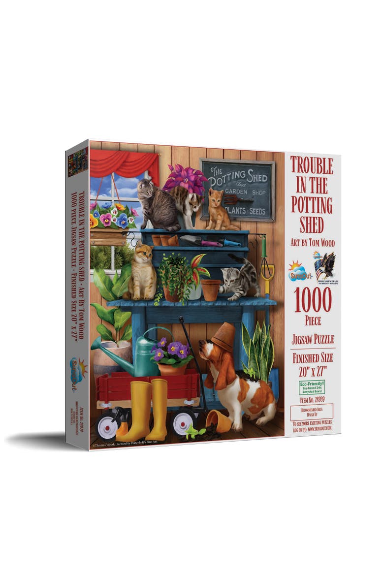 Trouble in the Potting Shed 1000 piece Jigsaw Puzzle for Adults, Main, color, Multicolor