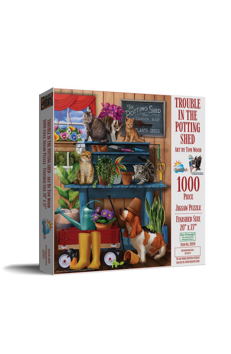 Sunsout Trouble in the Potting Shed 1000 piece Jigsaw Puzzle for Adults, Main, color, Multicolor