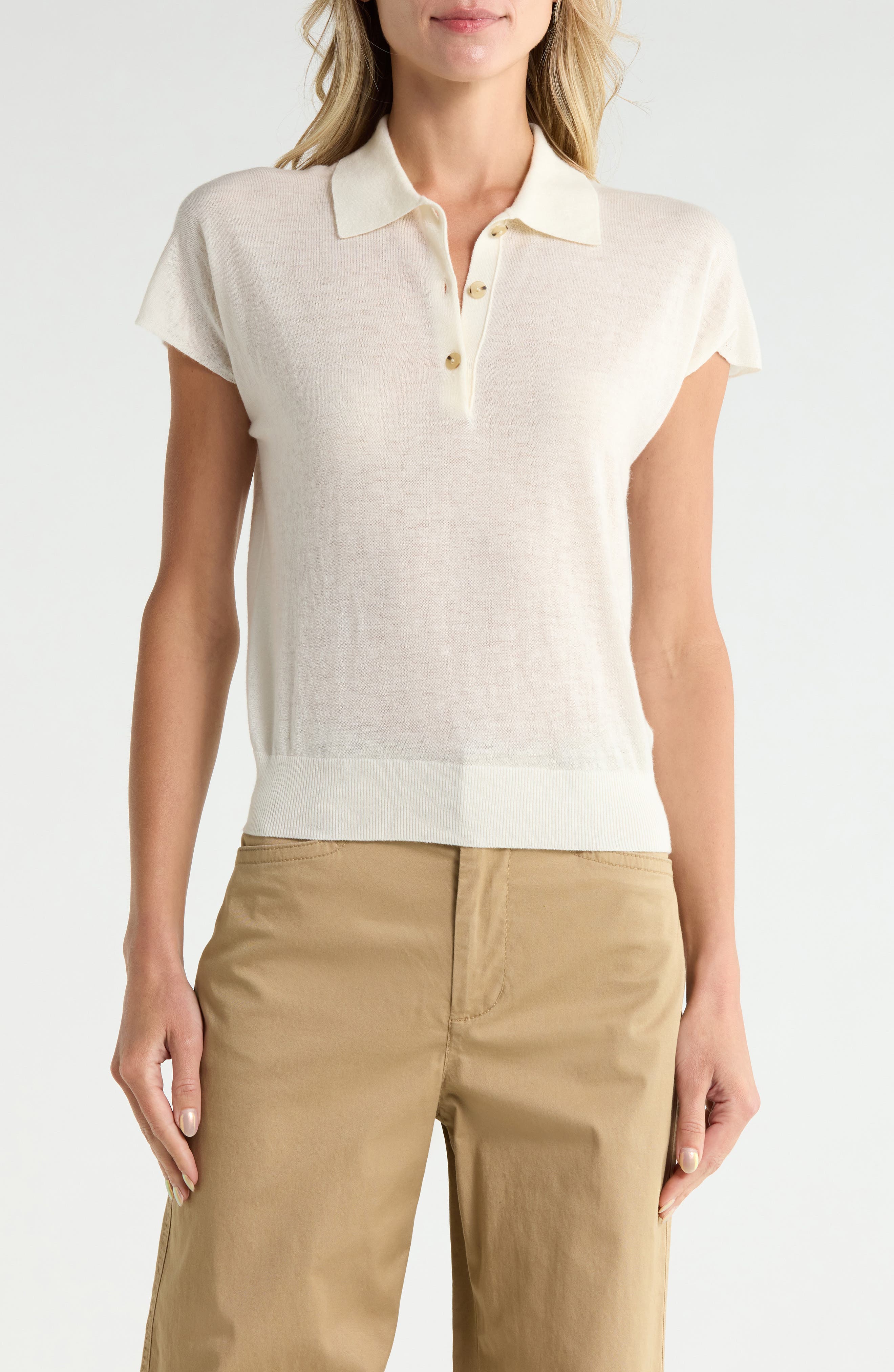 Short Sleeve Wool Blend Polo Sweater
