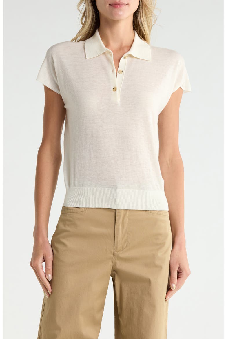 Short Sleeve Wool Blend Polo Sweater, Main, color, OFF WHITE