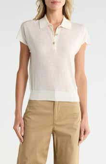 Short Sleeve Wool Blend Polo Sweater