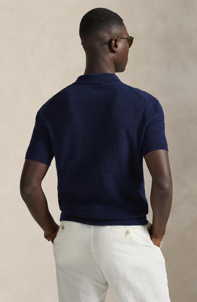Polo Ralph Lauren Textured Seed Stitch Cotton & Linen Polo, Alternate, color, Bright Navy/ Deckwash White