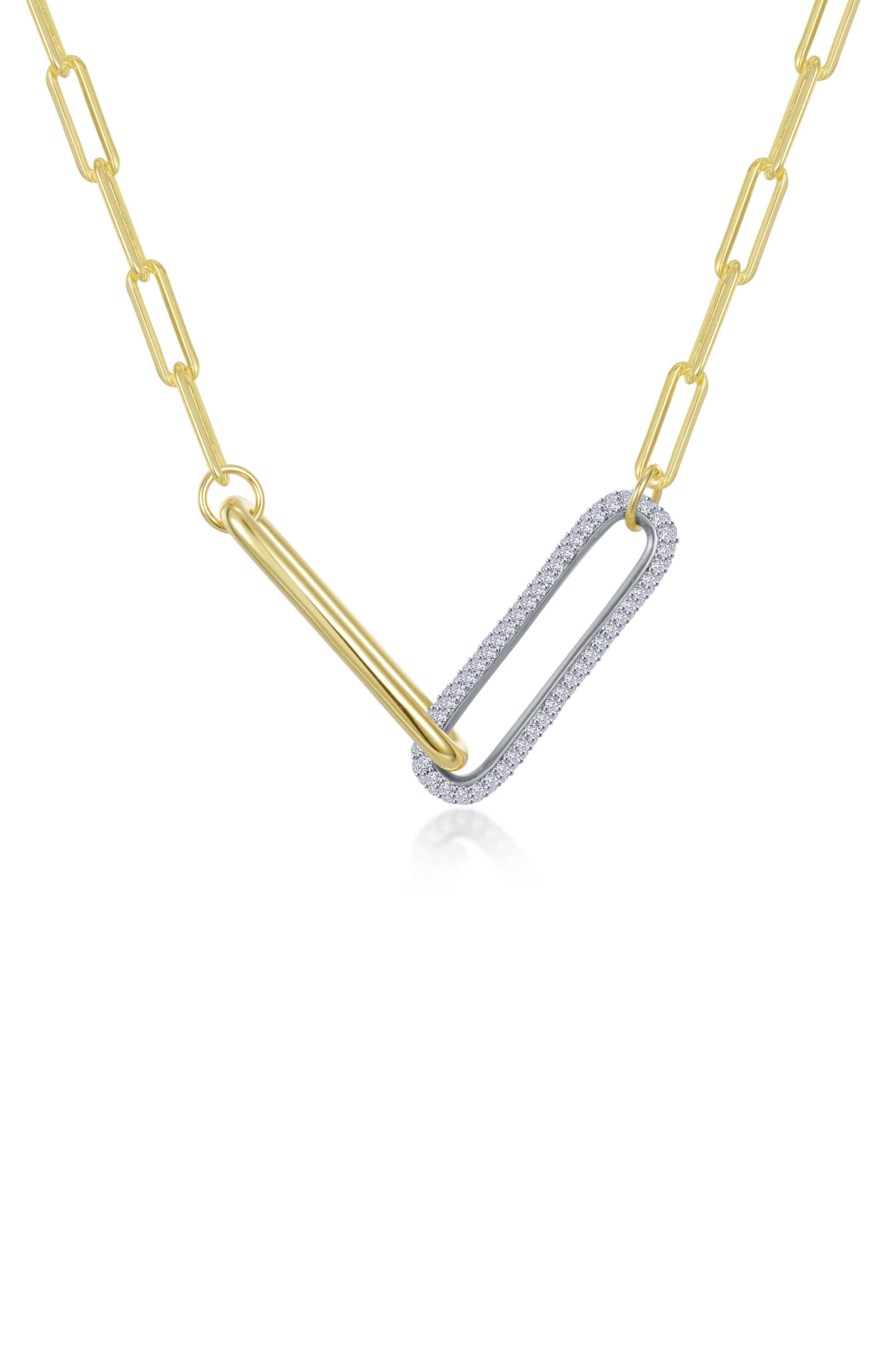 Lafonn Two-Tone Simulated Diamond Paper Clip Necklace