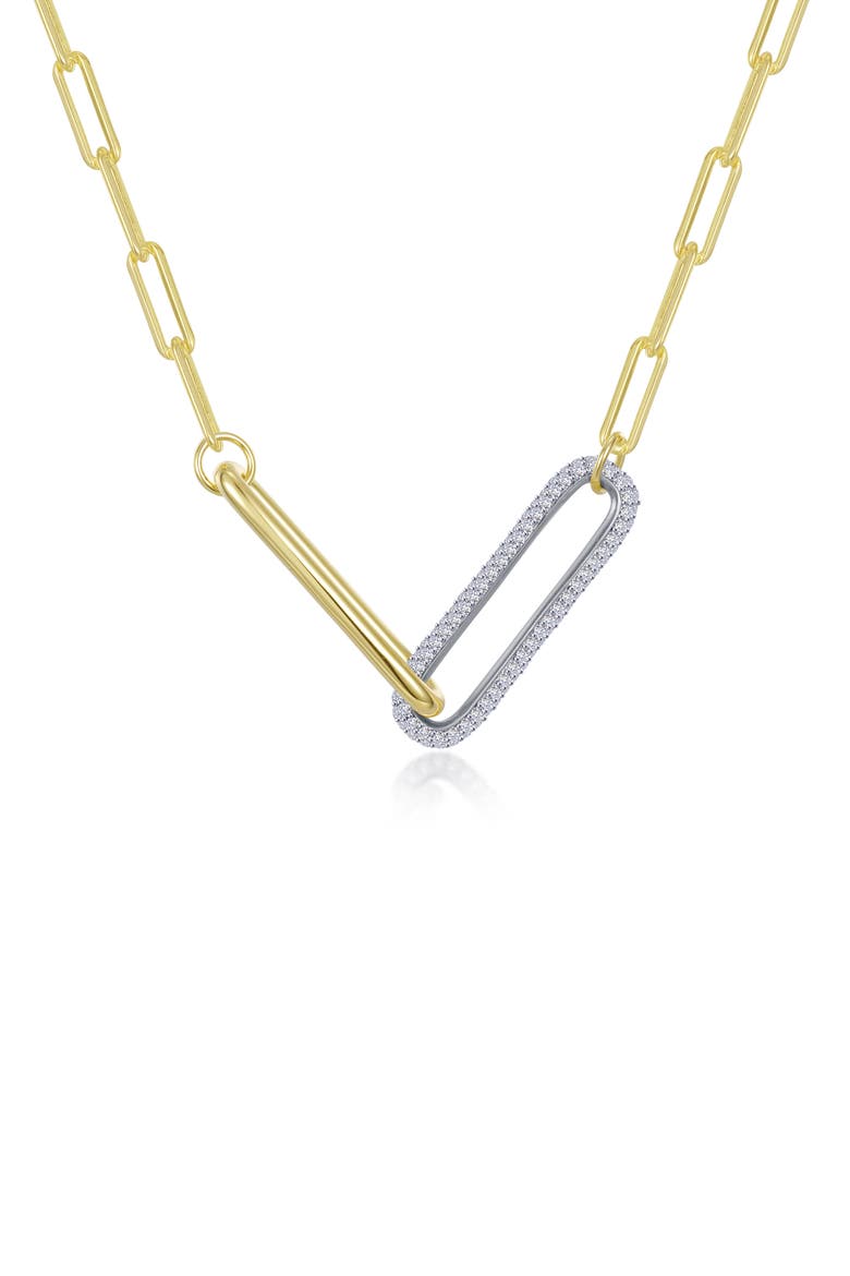 Two-Tone Simulated Diamond Paper Clip Necklace, Main, color, GOLD/ SILVER