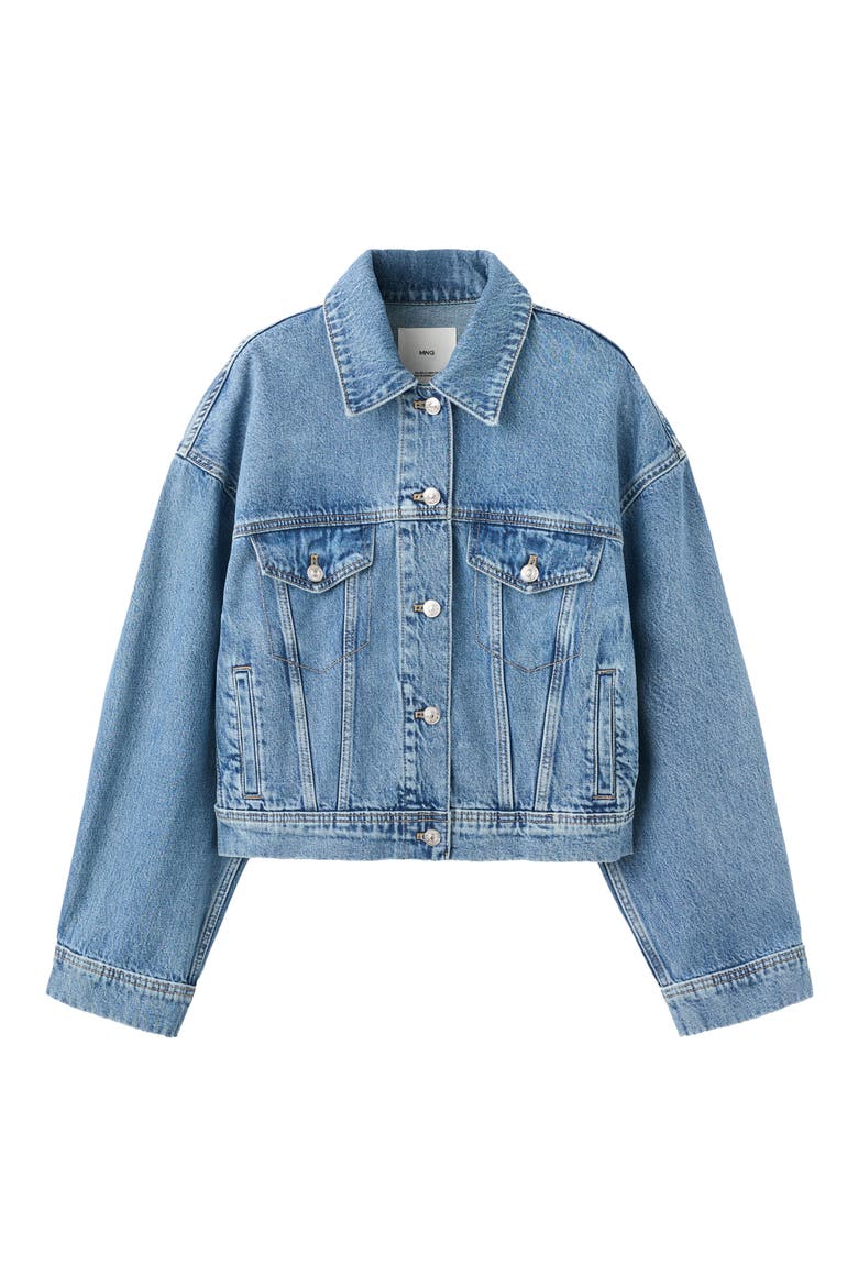Oversize Crop Denim Jacket, Alternate, color, MEDIUM BLUE