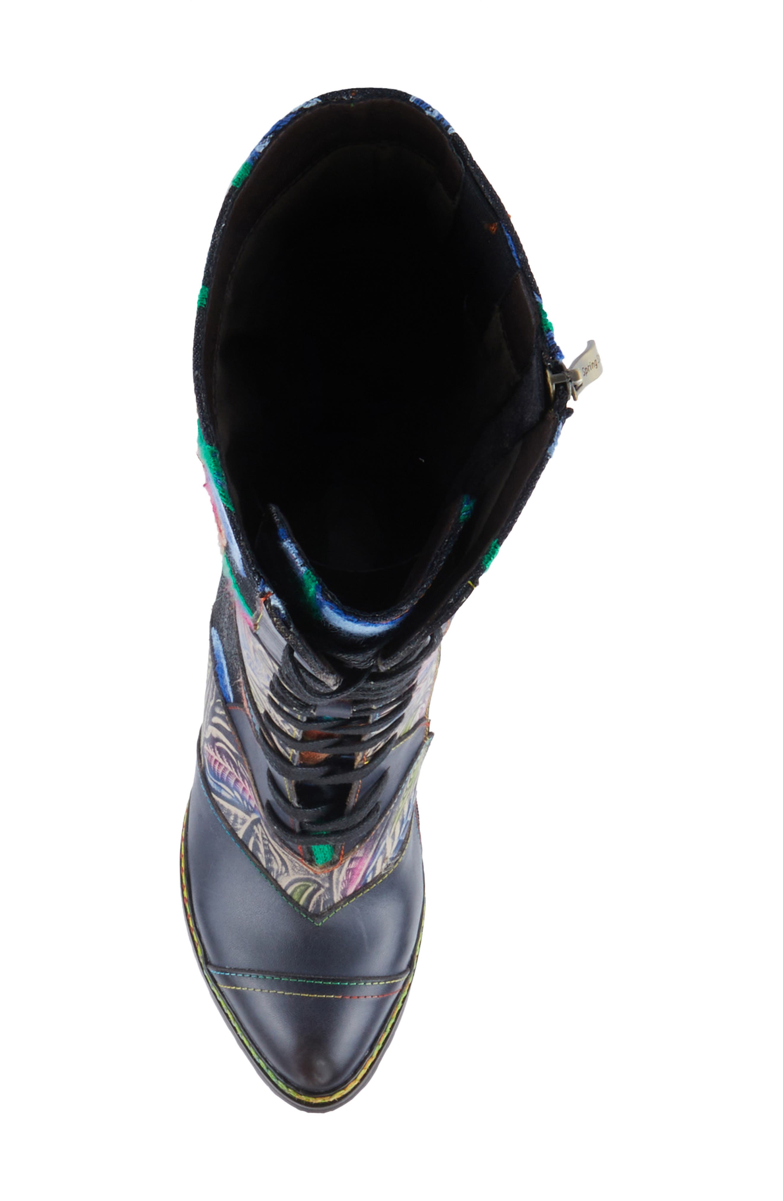 L'Artiste by Spring Step Malagie Lace-Up Cap Toe Knee High Boot, Alternate, color, Navy Multi