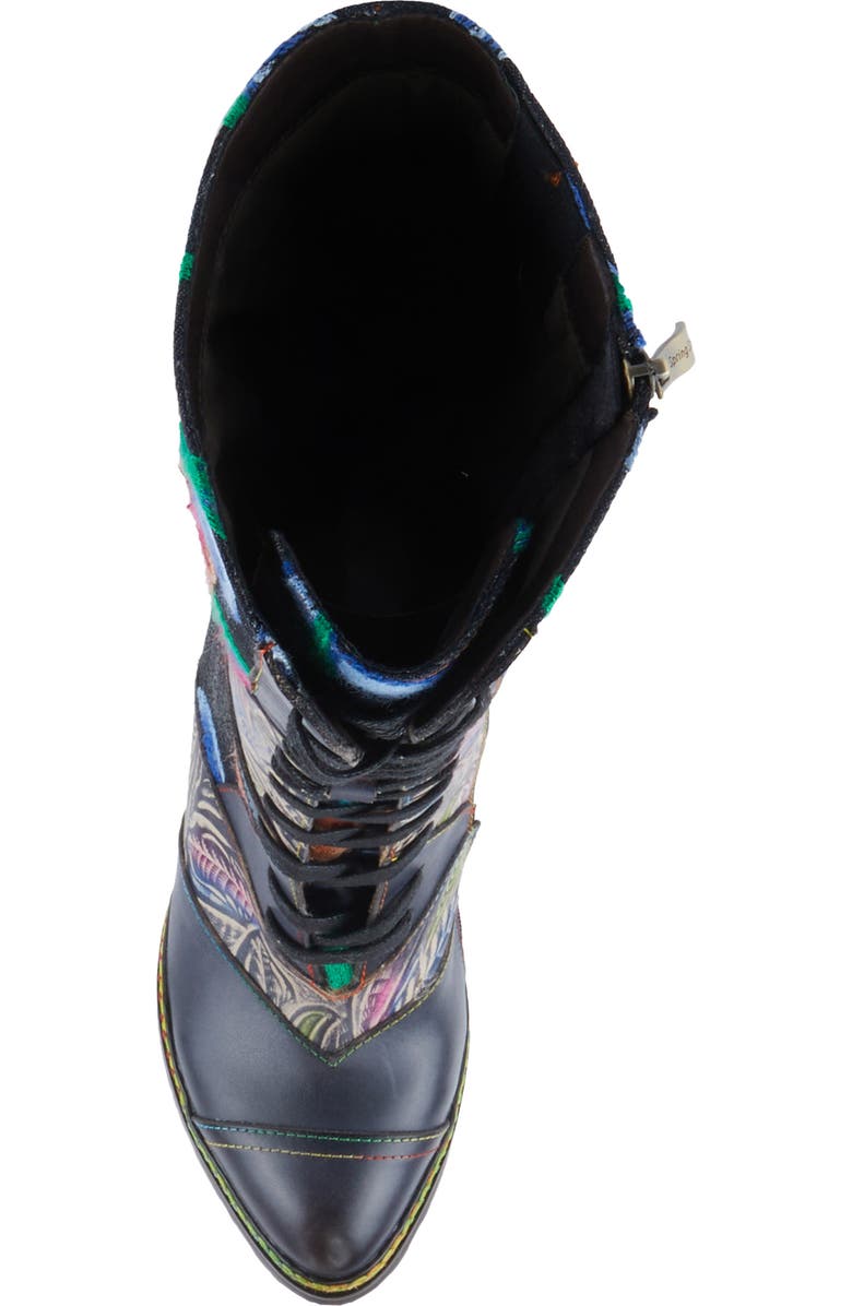 L'Artiste by Spring Step Malagie Lace-Up Cap Toe Knee High Boot, Alternate, color, Navy Multi