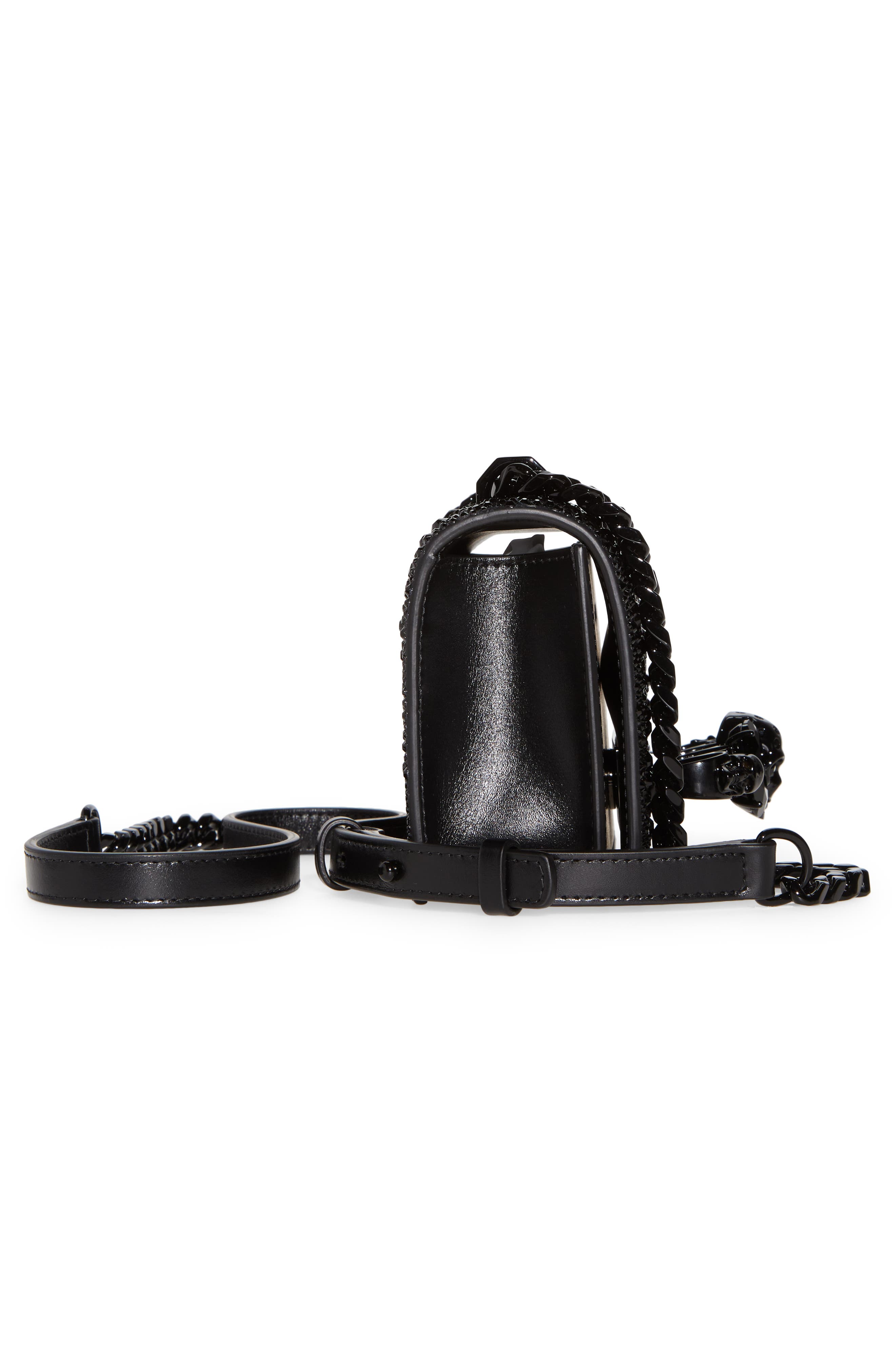 McQueen Mini Jeweled Crystal Embellished Leather Satchel, Alternate, color, Black