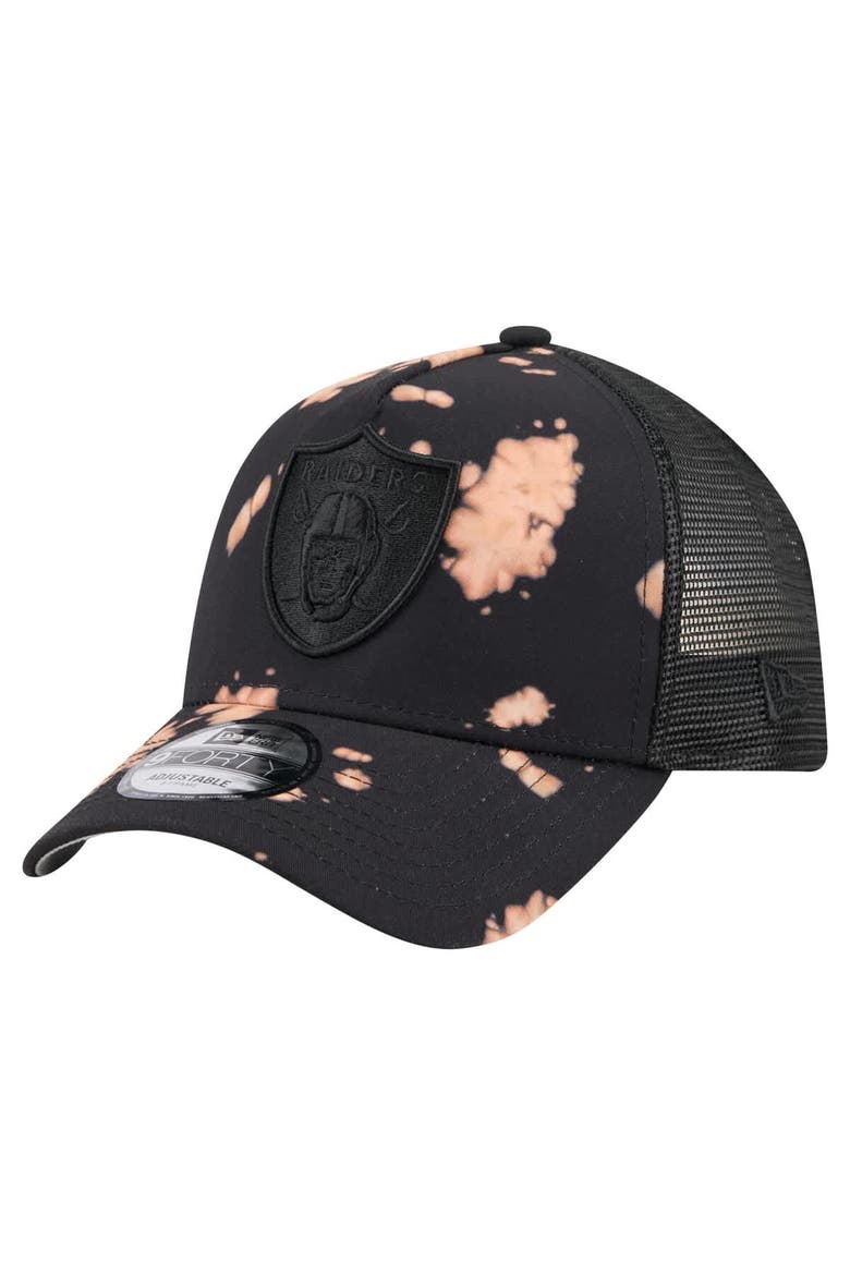 Men's New Era Black Las Vegas Raiders Bleached 9FORTY A-Frame Adjustable Hat, Main, color, Black