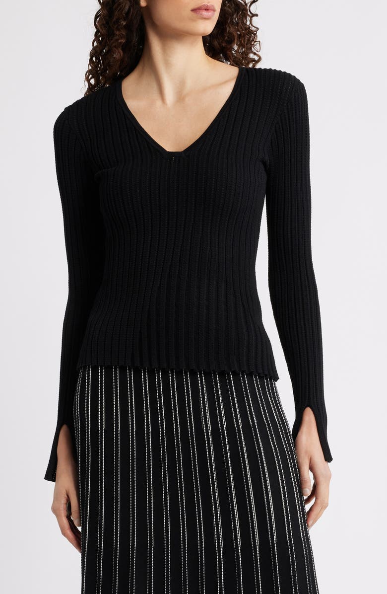 BOSS Ferunia Rib Knit Top, Main, color, Monochrome Rib