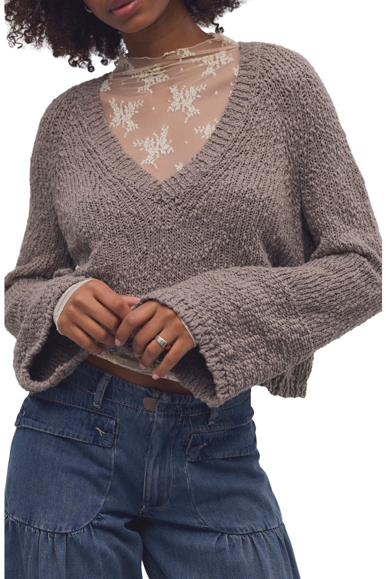 Heartland V-Neck Cotton Sweater, Main, color, PETRIFIED WOOD
