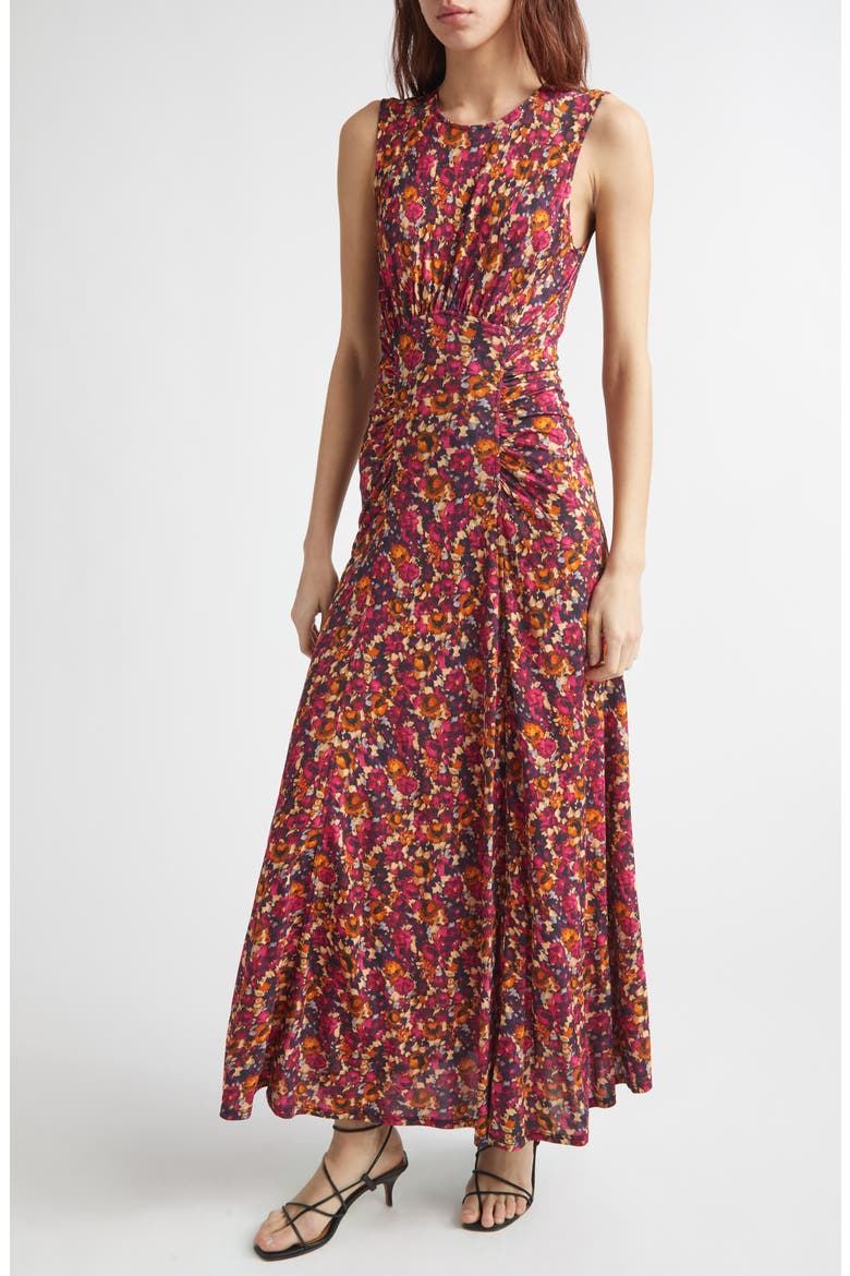 Lana Floral Print Ruched Sleeveless Maxi Dress, Main, color, VIOLA
