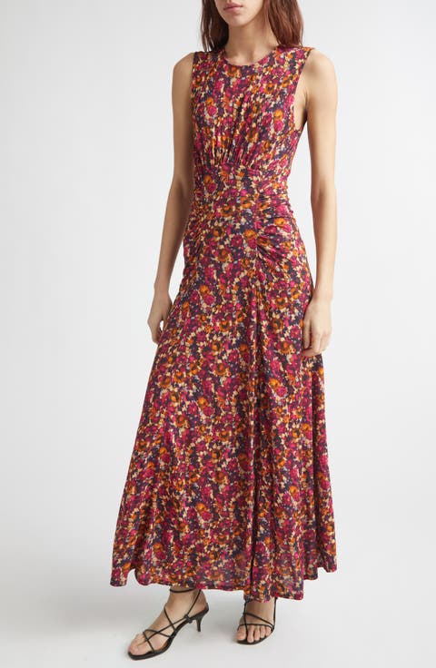 Lana Floral Print Ruched Sleeveless Maxi Dress