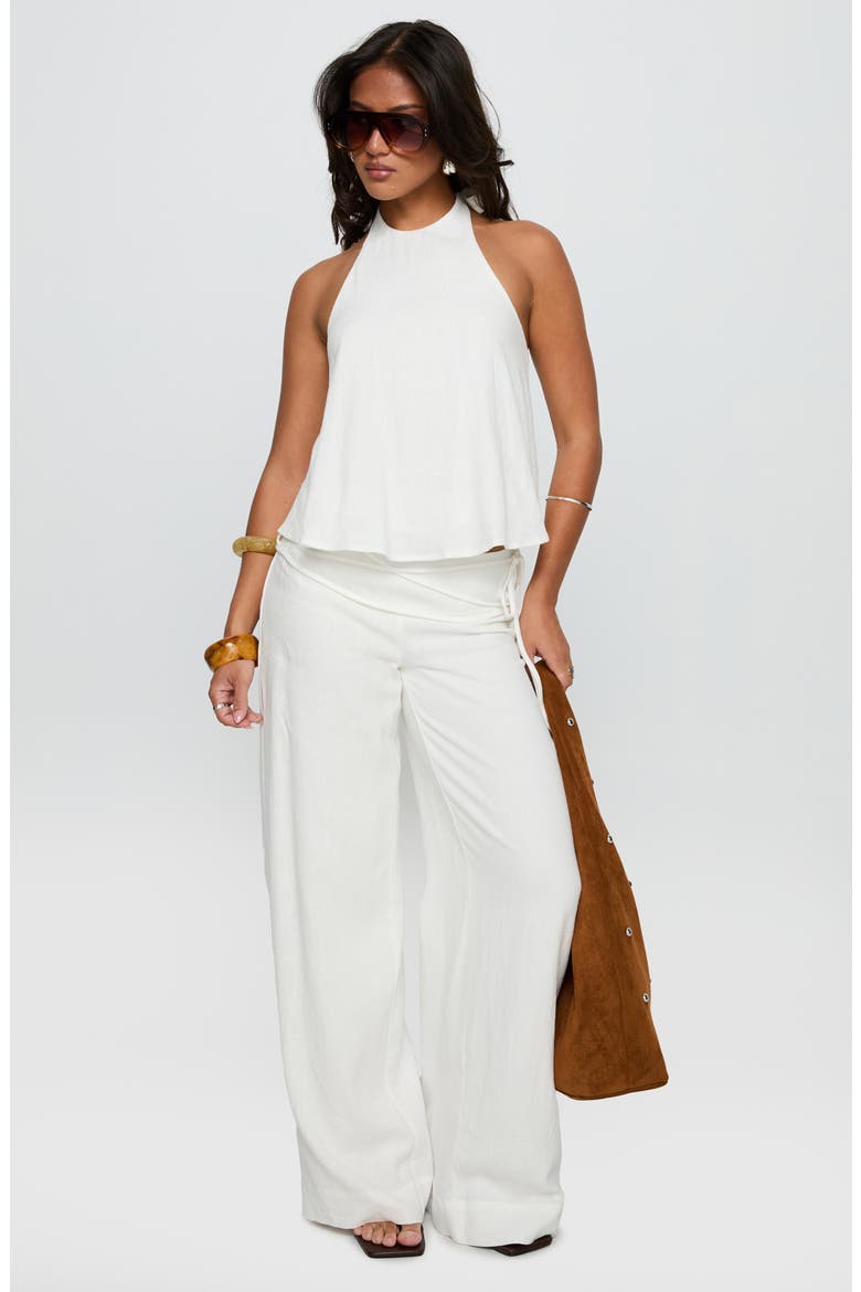 Silver Moon Tie Waist Linen Blend Pants, Alternate, color, WHITE