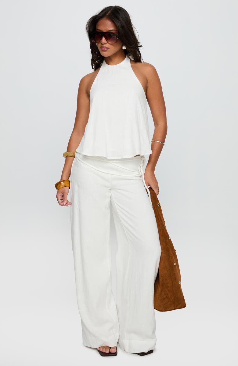 Princess Polly Silver Moon Tie Waist Linen Blend Pants, Alternate, color, White