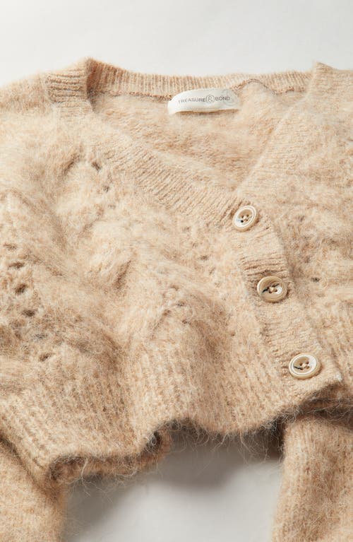 Shop Treasure & Bond Kids' Fuzzy Cardigan Sweater In Tan Natural