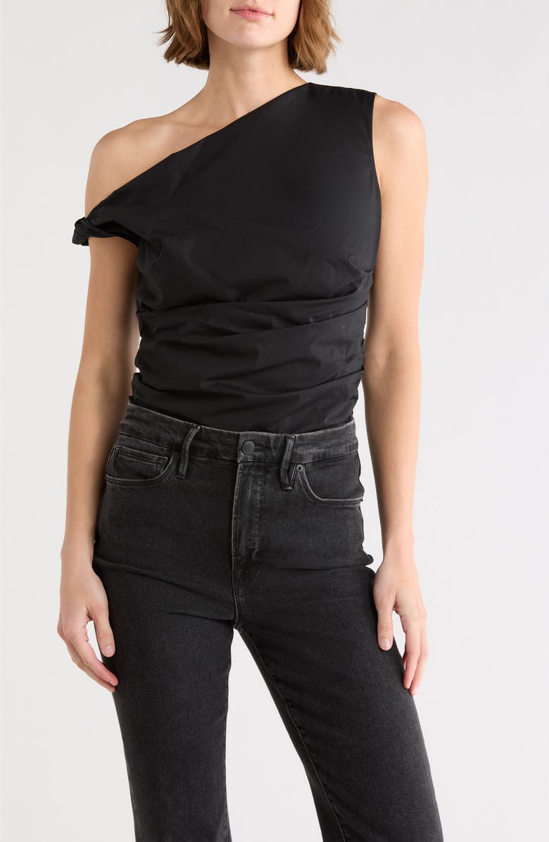 Good American One-Shoulder Poplin Top, Main, color, Black001