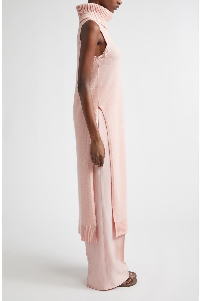 Sleeveless Cashmere & Linen Turtleneck Tunic Sweater, Alternate, color, QUARTZ
