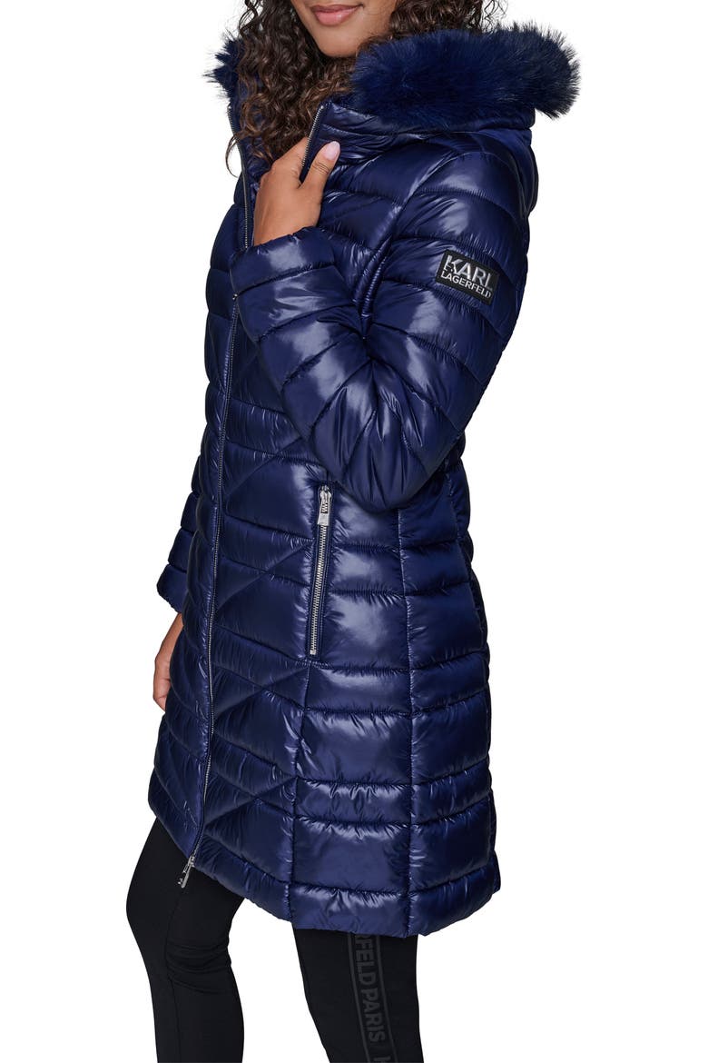 Chevron Quilted Coat with Removable Faux Fur Trim, Alternate, color, NAVY