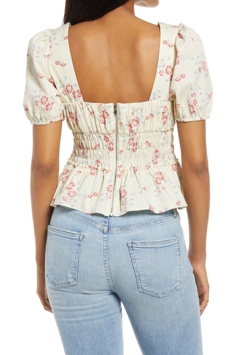 Lucian Floral Smocked Waist Top, Alternate, color, IVORY WHISPER FLORAL