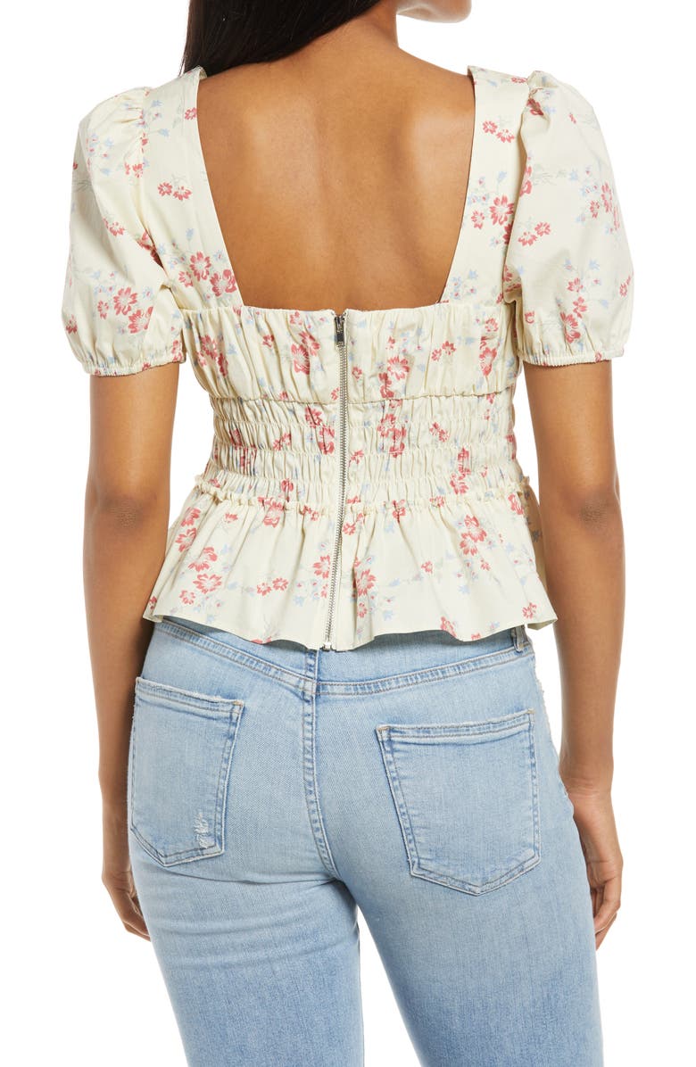 WAYF Lucian Floral Smocked Waist Top, Alternate, color, Ivory Whisper Floral