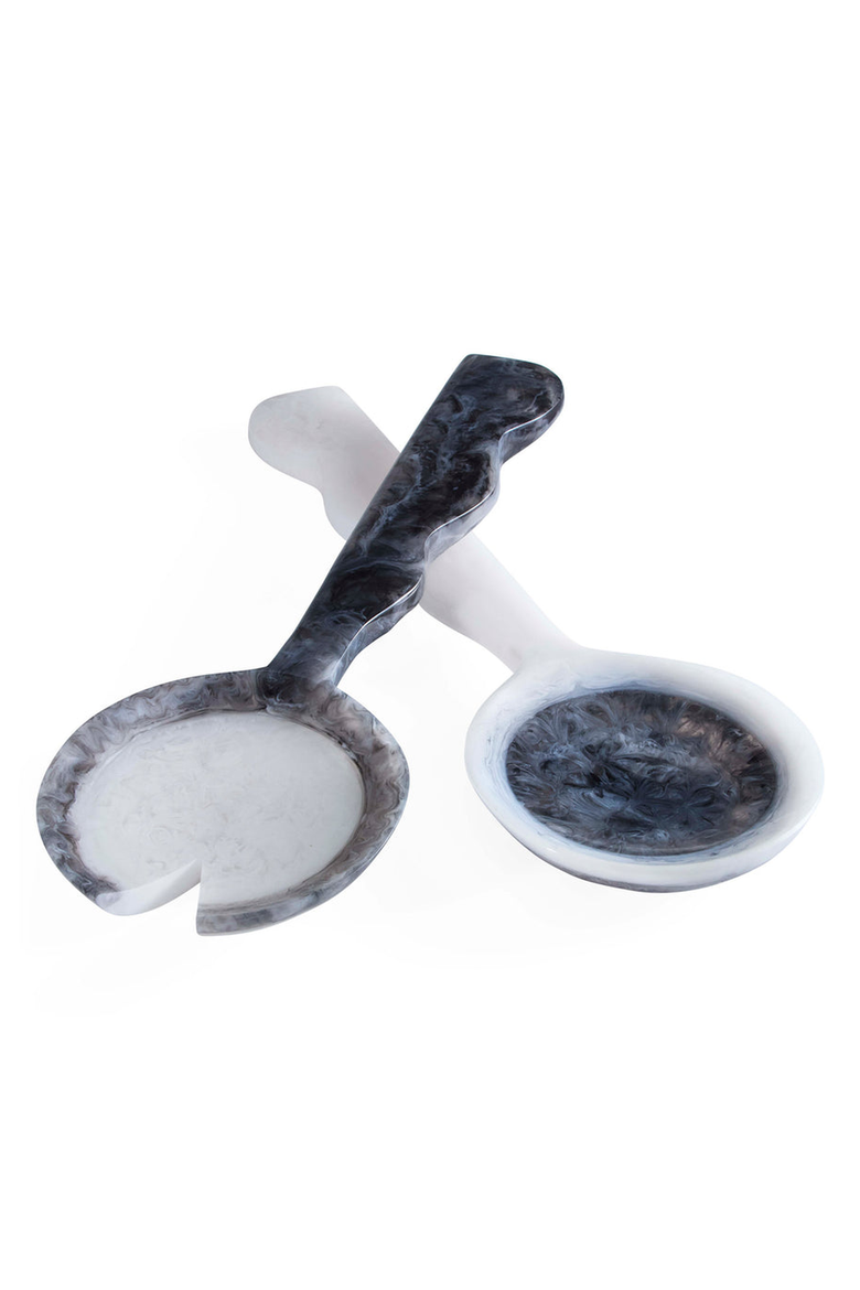 Como Ripple Salad Serving Set, Alternate, color, Black / White Marble