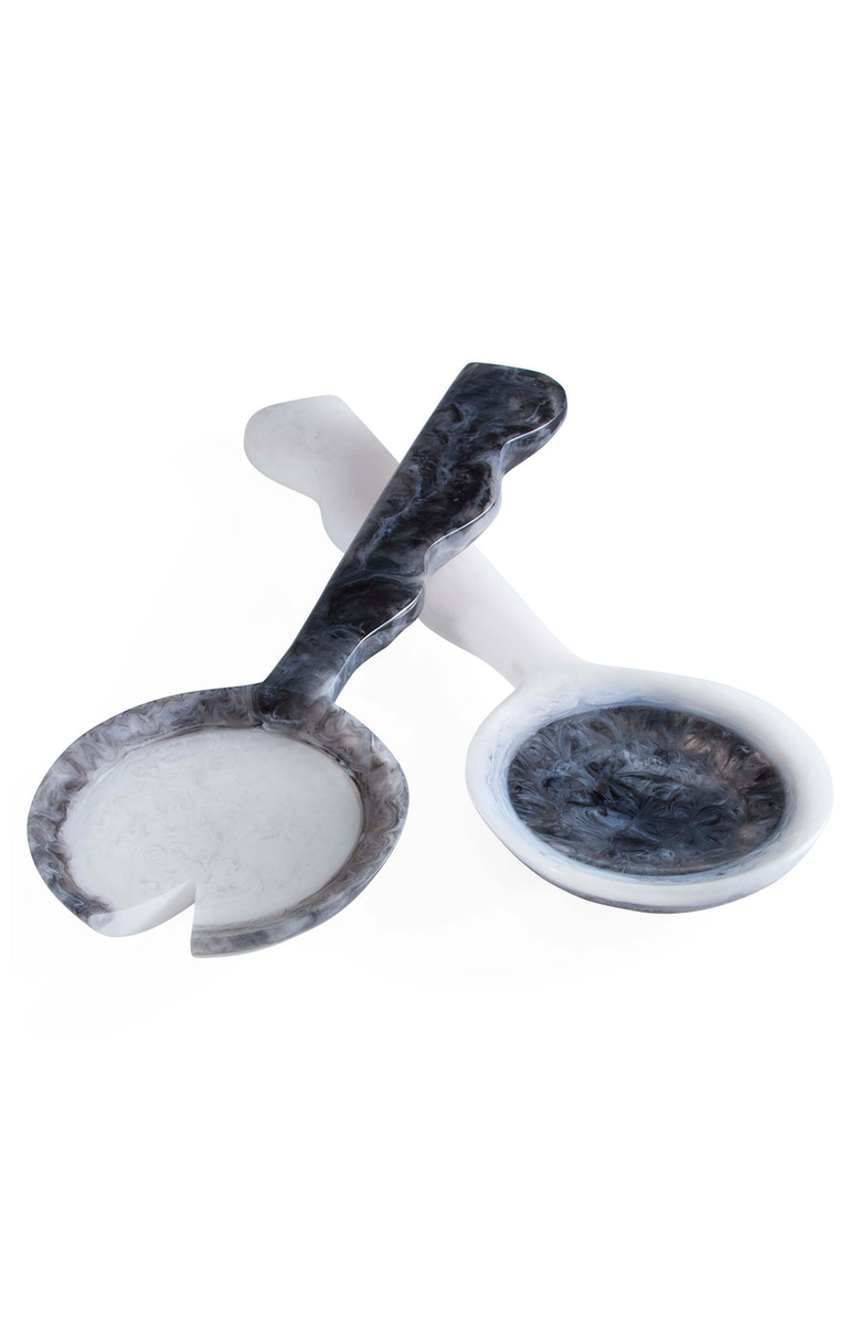Jonathan Adler Mustique Ripple Salad Serving Set, Alternate, color, Black / White Marble