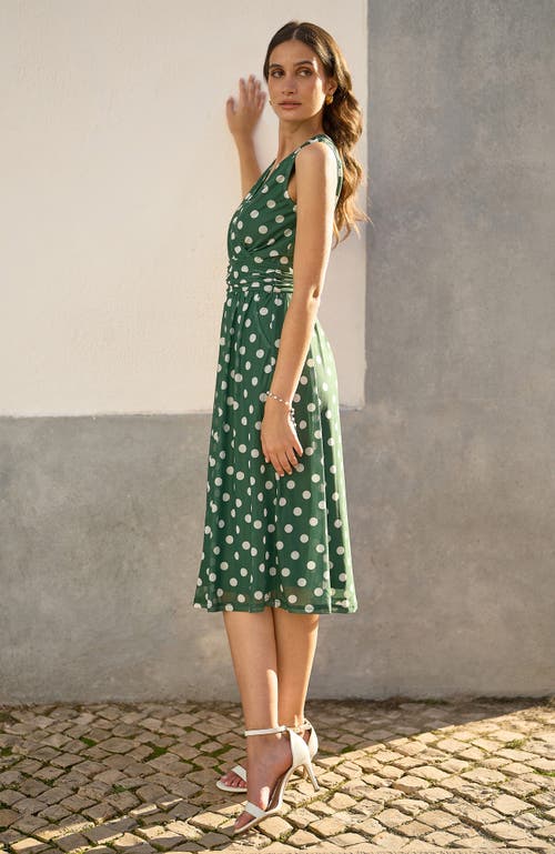Yumi Polka Dot Mesh Wrap Skater Dress In Green