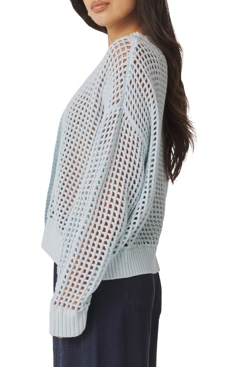 Camellia Openwork V-Neck Cotton Blend Cardigan, Alternate, color, COUNTRY AIR BLUE