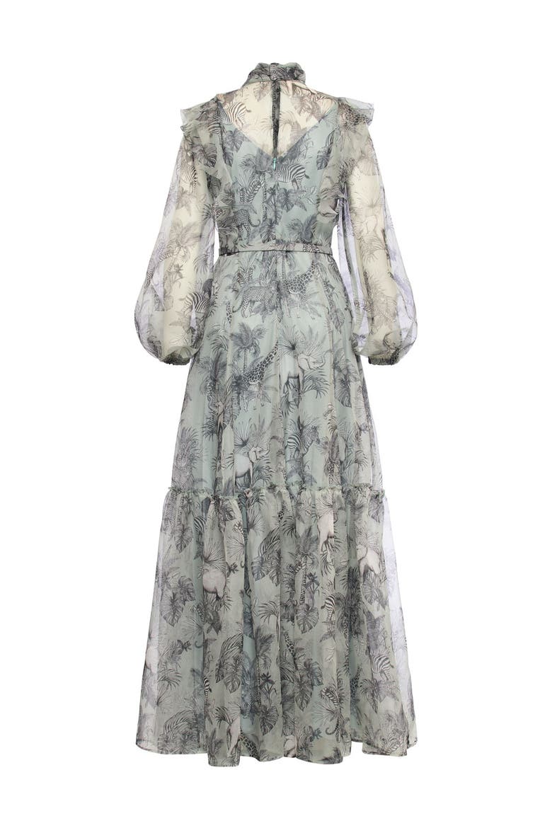 Printed Organza Gown, Alternate, color, Mint
