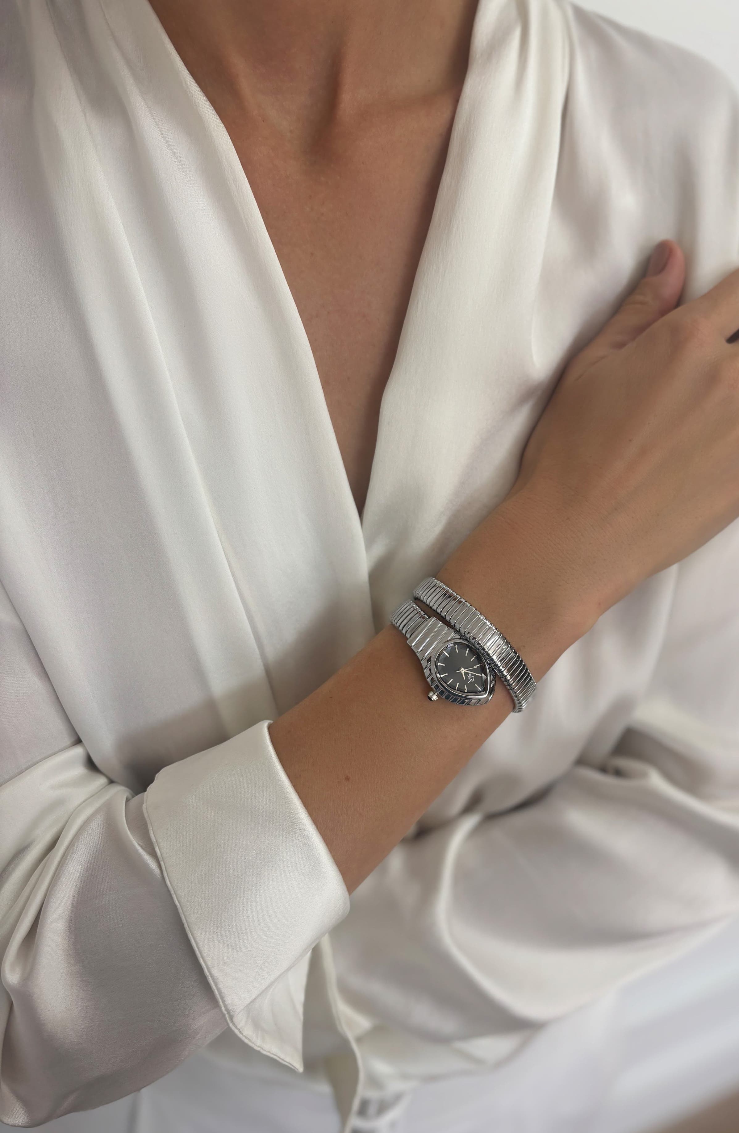 Serpenti Silver Wrap Timepiece Watch Chic Silver-Toned Wrap Watch Similar to the Bvlgari Serpenti  main image 2