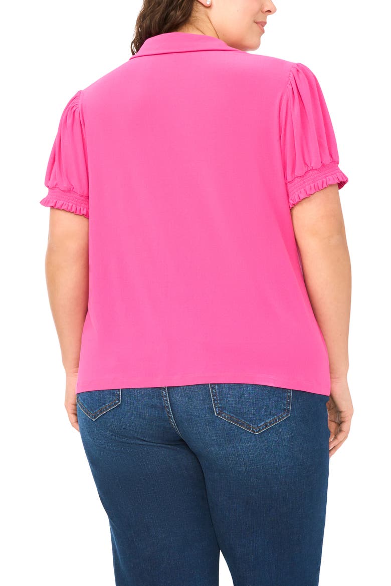 Puff Sleeve Spread Collar Crepe Knit Top, Alternate, color, MAGENTA