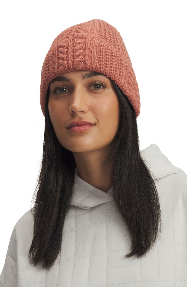 Under Armour Halftime Cable Knit Beanie, Alternate, color, Sequoia / Sequoia / Cinna Red