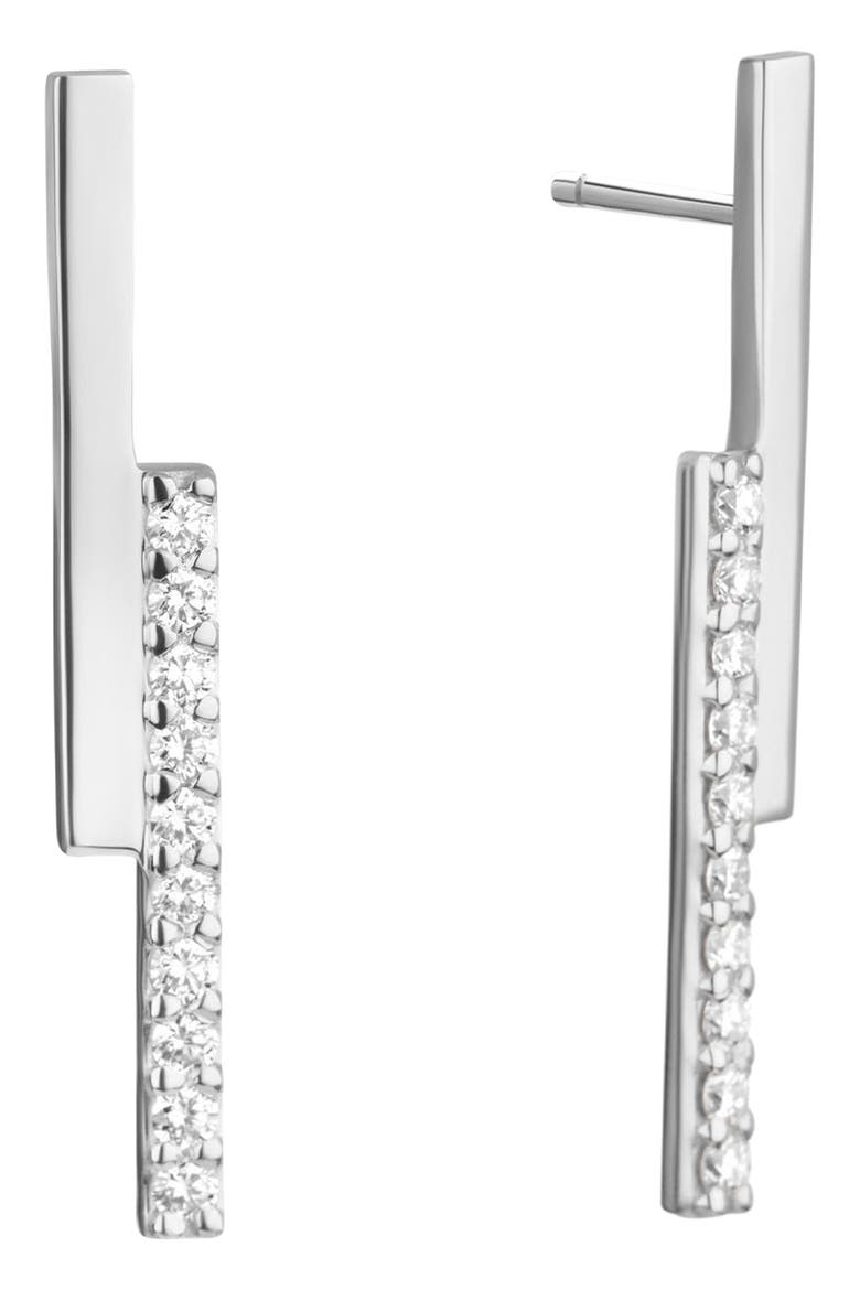 14K Gold Diamond Bar Linear Earrings, Main, color, SILVER