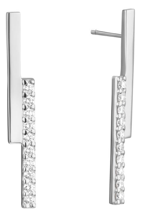 14K Gold Diamond Bar Linear Earrings