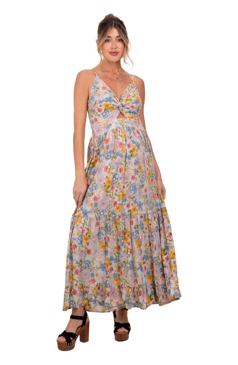 PinkBlush Floral Twist Front Cutout Maxi Dress, Alternate, color, Mint Green