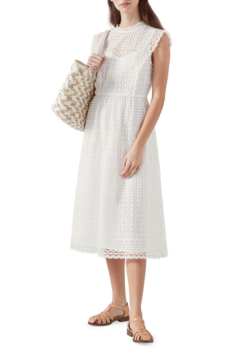 Laila Broderie Cotton Dress, Main, color, WHITE