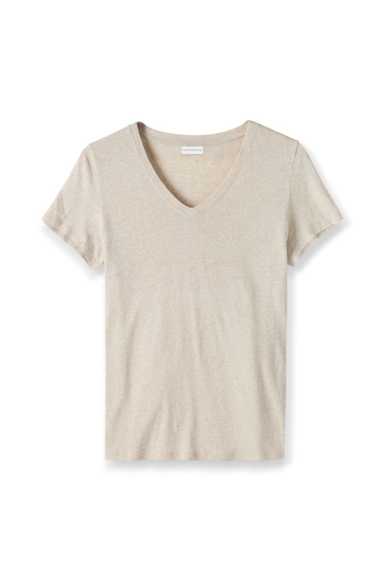 Relaxed V-Neck Linen Blend T-Shirt, Alternate, color, Undyed Ecru