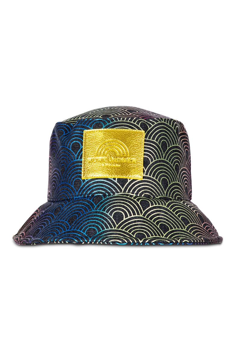 Rainbow Print Bucket Hat, Main, color, BLACK
