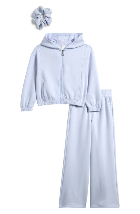 Kids' Rhinestone Zip-Up Hoodie, Flare Sweatpants & Scrunchie Set (Big Kid)