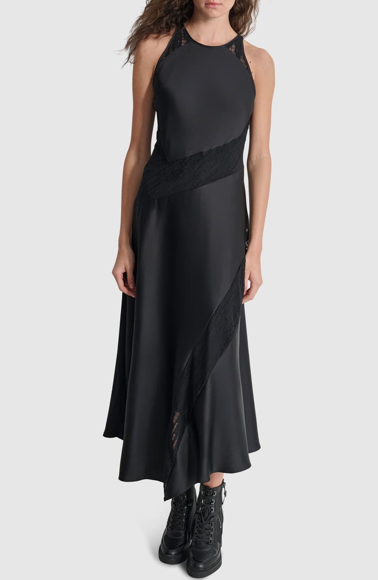 DKNY Lace Panel Sleeveless Satin Maxi Dress, Main, color,