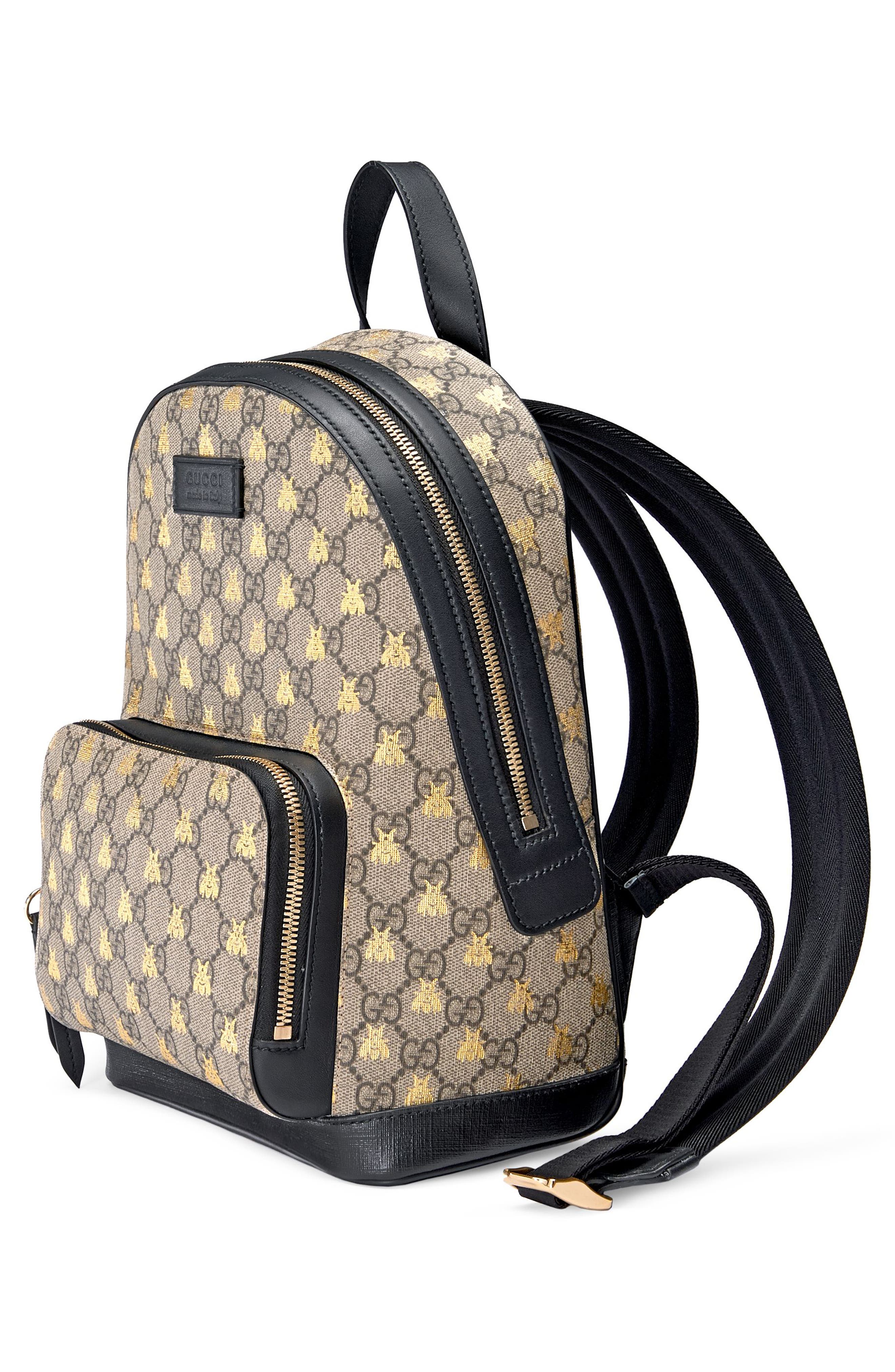 Gucci Bee GG Supreme Canvas Backpack, Alternate, color, 