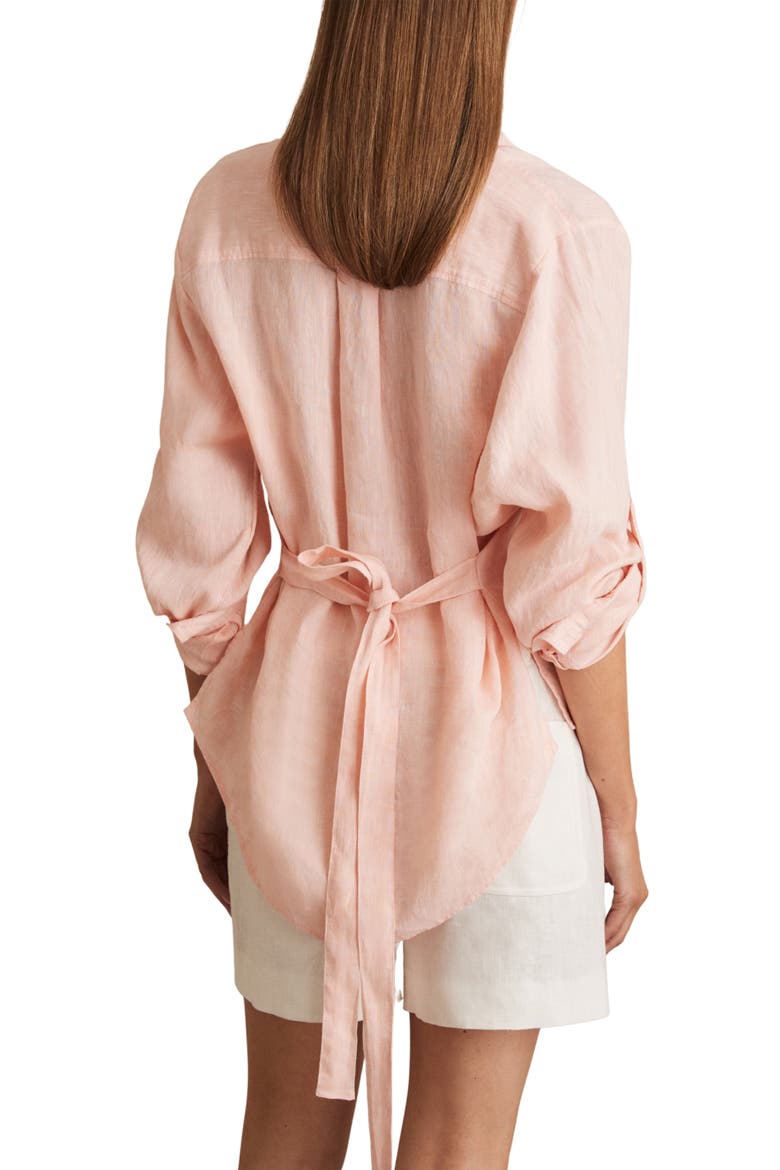 Leora Linen Tie Back Button-Up Shirt, Alternate, color, PALE PINK