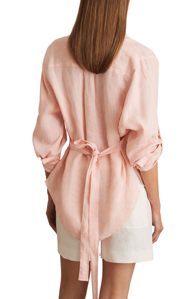 Reiss Leora Linen Tie Back Button-Up Shirt, Alternate, color, Pale Pink