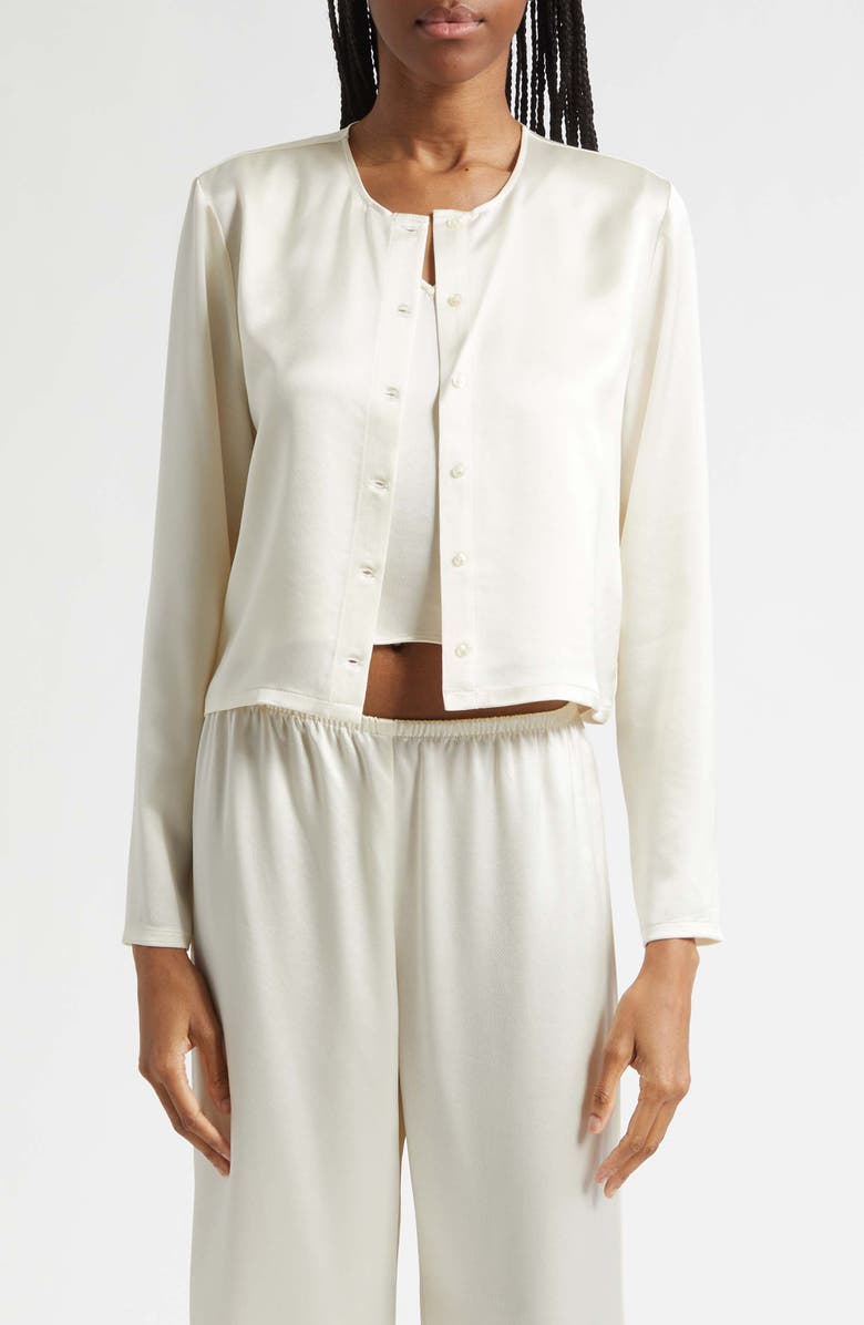 LESET Barb Button-Up Crewneck Cardigan, Main, color, Creme
