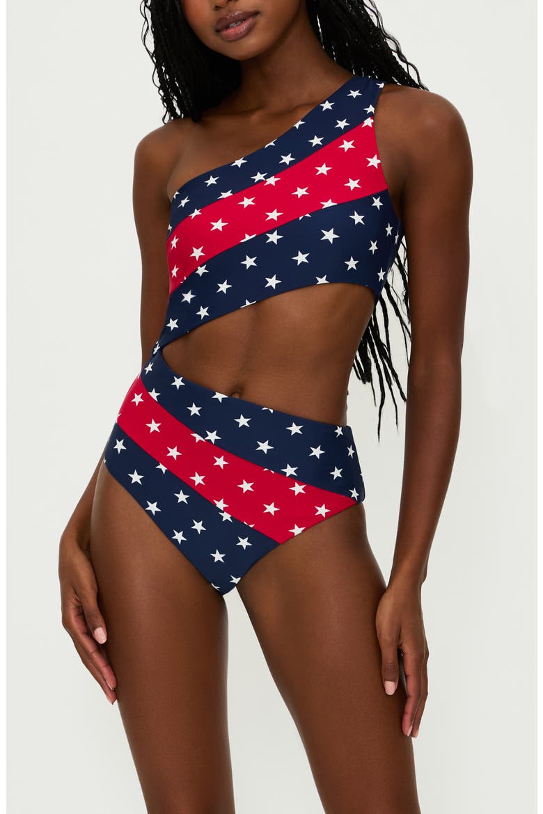 Joyce Cutout One-Shoulder One-Piece Swimsuit, Main, color, LIBERTY STARS