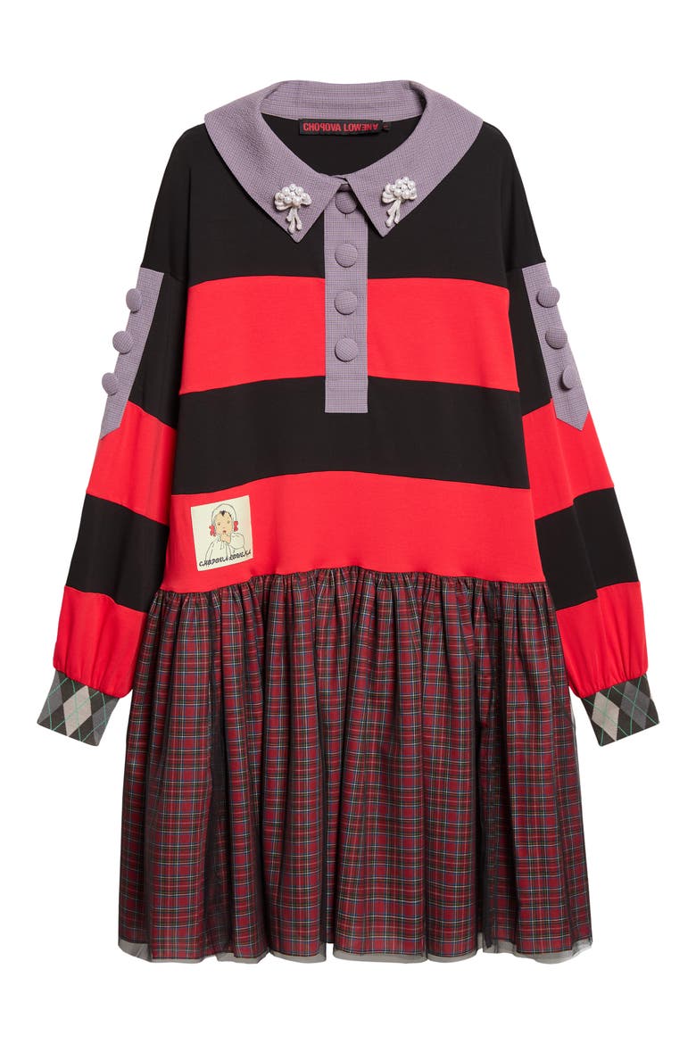 Barkie Rugby Dress, Main, color, BLACK AND RED MULTI