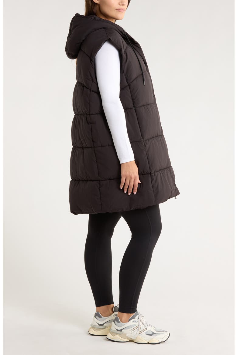 Longline Hooded Puffer Vest, Alternate, color, BLACK