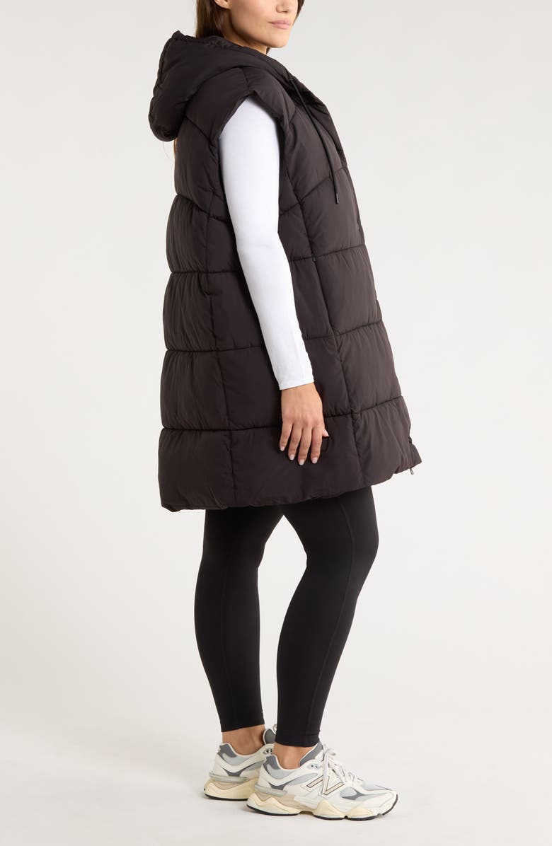 Zella Longline Hooded Puffer Vest, Alternate, color, Black